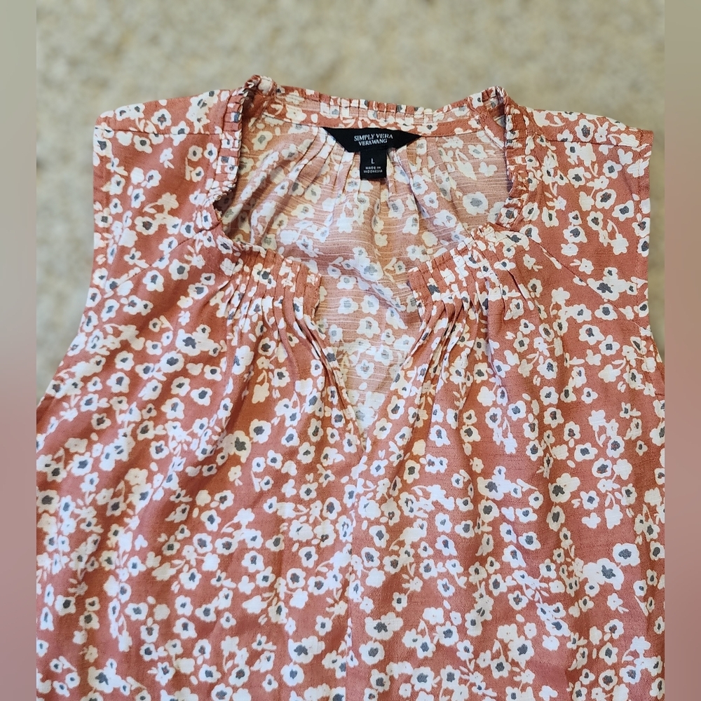 Simply Vera Vera Wang Large Terracotta Floral Boho Sleeveless Blouse - Picture 3 of 7